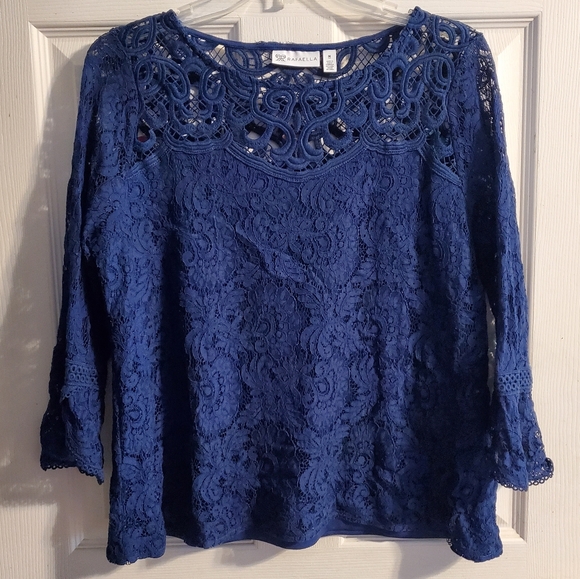 Rafaella Tops - 5 for $25 | Rafaella Floral Lace Crochet Neck Quarter Sleeve Blouse *Slight Flaw